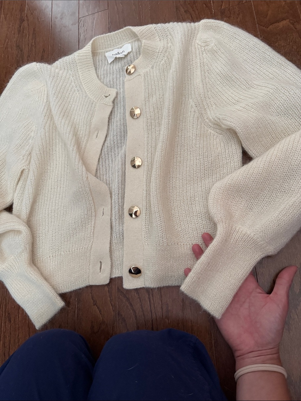 ba&sh Cream Puff-Sleeve Button Cardigan with Gold Buttons - Picture 3 of 4